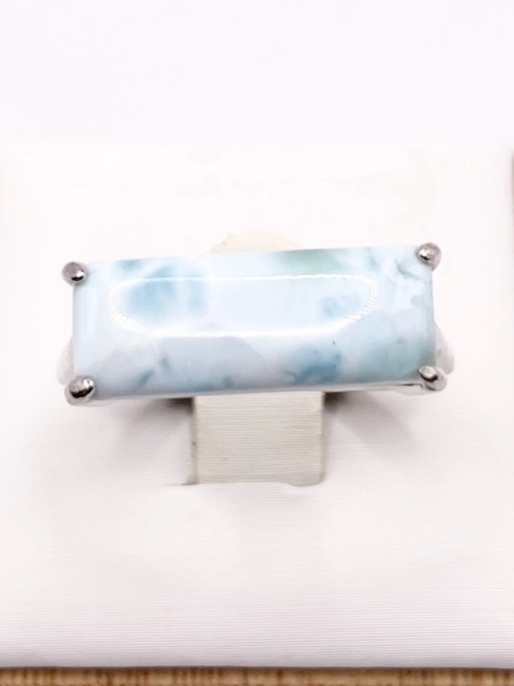 Size 7.5 Sterling Silver Blue Larimar Rectangular Statement Ring